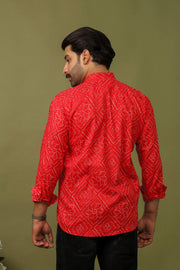Men’s Handcrafted Red Bandhani Short Kurta